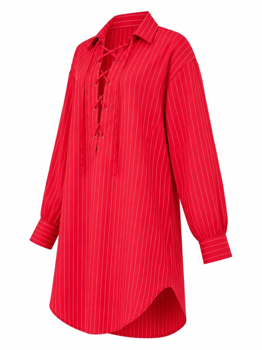 SOLID & STRIPE Red Pinstripe Lace-Up Oversized Shirt Dress Size XS (NORDSTROM) - Picture 2 of 4